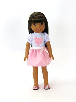 Little Pink Heart Dress Fits 14.5" Wellie Wisher American Girl Doll Clothing0
