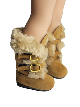 Brown Fur Trim Buckle Boots Fits 14.5" Wellie Wisher American Girl Doll Shoes0