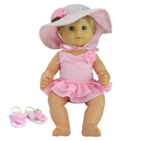 Pink Bathing Suit Hat & Sandals Fits 15" Bitty Baby American Girl Doll Clothing0