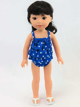 Blue Ruffle Polka Dot Swimsuit Fits 14.5" Wellie Wisher American Girl Clothing0