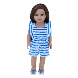 Blue Striped Ruffle Romper & Blue Sandals Fits 18" American Girl Doll Clothes0