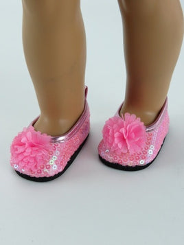 Pink Flower Sequin Flat Dress Shoes Fits 18" American Girl Doll Clothing Shoes0