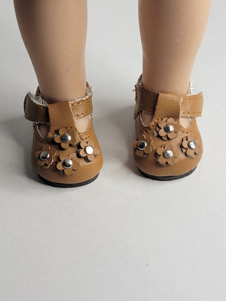 Brown Flower Dress Shoes Fits 14.5" Wellie Wisher American Girl Doll Shoes1
