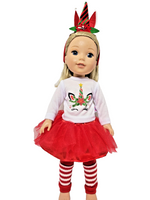Christmas Unicorn Skirt Set Fits 14.5" Wellie Wisher American Girl Doll Clothing0