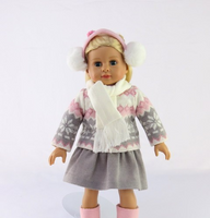 Grey And Pink Sweater Skirt Set Earmuffs Fits 18" American Girl Doll Clothing2