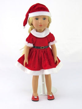 Red Santa Dress and Hat Fits 14.5" Wellie Wisher American Girl Doll Clothing0