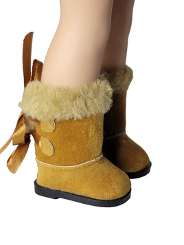 Brown Fur Trim Boots Fits 14.5" Wellie Wisher American Girl Doll Shoes0