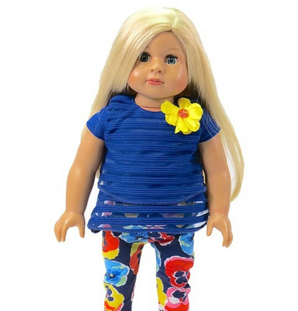 Blue Floral Print Pant Set Headband Fits 18" American Girl Doll Clothing1