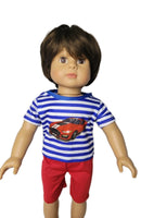 Striped Car Top & Red Shorts Fits 18" American Boy Girl Doll Clothes0