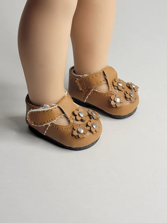 Brown Flower Dress Shoes Fits 14.5" Wellie Wisher American Girl Doll Shoes2
