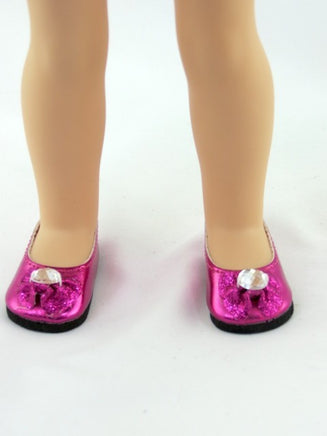 Hot Pink Metallic Gem Flats Fits 14.5" Wellie Wisher American Girl Doll Shoes0