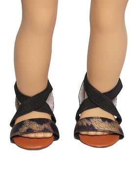 Black And Gold Sandals Fits 18" American Girl Doll Clothing Shoes0