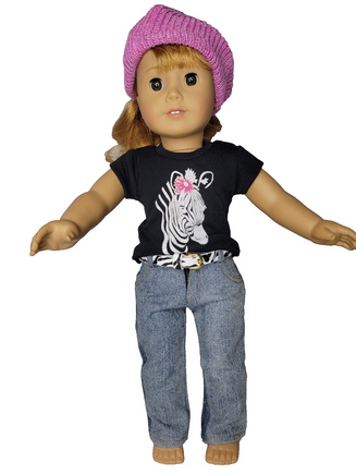 Zebra Top Jeans Hat Belt Set Fits 18" American Girl Doll Clothing3