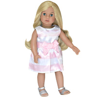 Pink Stripe Satin Dress & Silver Sandals Fits 18" American Girl Doll Clothing1
