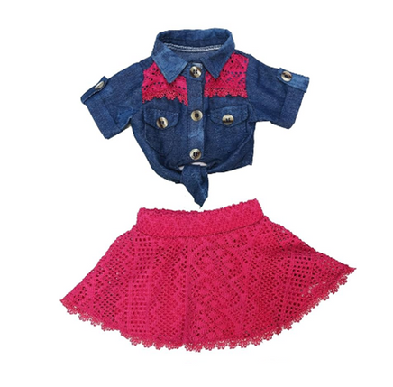 Hot Pink And Denim Western Skirt Set Fits 18" American Girl Doll Clothing1