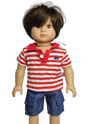 Red Stripe Polo Short Set Fits 18" American Girl Doll Clothing0