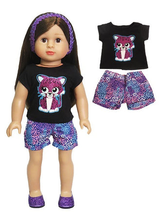 Sparkly Leopard Short Set Fits 18" American Girl Doll Clothing0