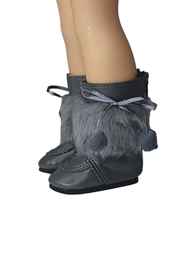 Grey Fur Pom Boots Fits 14.5" Wellie Wisher American Girl Doll Shoes0