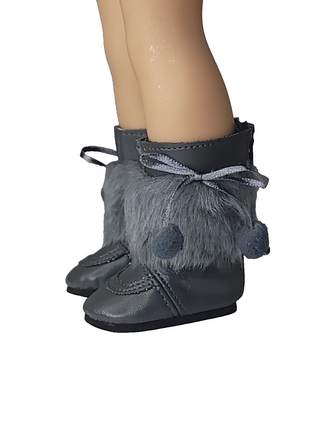 Grey Fur Pom Boots Fits 14.5" Wellie Wisher American Girl Doll Shoes0