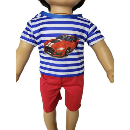 Striped Car Top & Red Shorts Fits 18" American Boy Girl Doll Clothes2