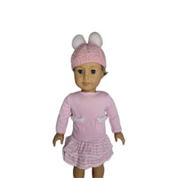 Pink Stripe Dress And Pom Hat Fits 18" American Girl Doll Clothes1