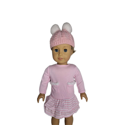 Pink Stripe Dress And Pom Hat Fits 18" American Girl Doll Clothes1