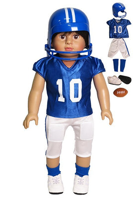 Blue Football Uniform Helmet Shoes Fits 18" American Boy Girl Doll Clothing0