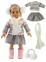 Grey And Pink Sweater Skirt Set Earmuffs Fits 18" American Girl Doll Clothing0