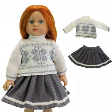 Grey And White Knit Sweater Skirt Set Fits 18" American Girl Doll Clothing0