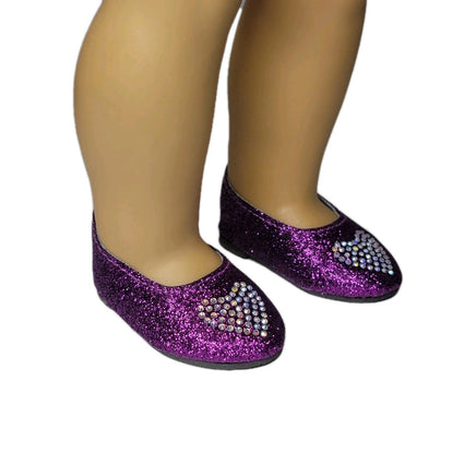 Purple Glitter Heart Flats Fits 18" American Girl Doll Clothes Shoes1