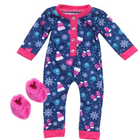 Snowflake One-Piece Pajamas & Fuzzy Slippers Fits 18" American Girl Doll Clothes2