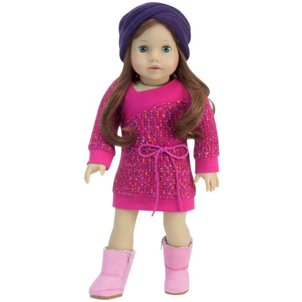 Pink & Purple Sweater Dress Pom Hat & Boots Fits 18" American Girl Doll Clothes2