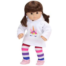 Unicorn Hoodie & Striped Leggings Fits 15" Bitty Baby American Girl Doll Clothes0