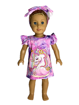Rainbow Unicorn Nightgown Fits 18" American Girl Doll Clothes0