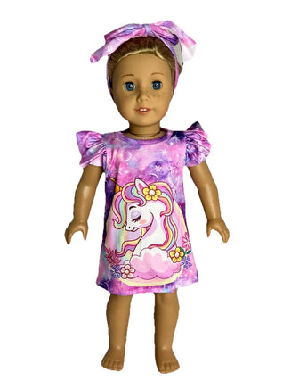Rainbow Unicorn Nightgown Fits 18" American Girl Doll Clothes0