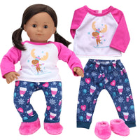 Moose Pajama Pant Set 3pc With Slippers Fits 15" Bitty Baby American Girl Doll0