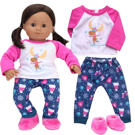 Moose Pajama Pant Set 3pc With Slippers Fits 15" Bitty Baby American Girl Doll0