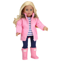 Pink Parka 4pc Outfit With Rainboots Fits 18" American Girl Doll Clothing1