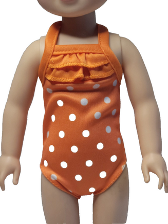 Orange Polka Dot Swimsuit Fits 14.5" Wellie Wisher American Girl Doll Clothing1