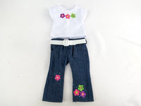 Embroidered Flower Jean Pant Set Fits 18" American Girl Doll Clothing1