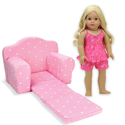Pink Polka Dot Pull Out Chair Bed Fits 18" American Girl Doll Furniture1