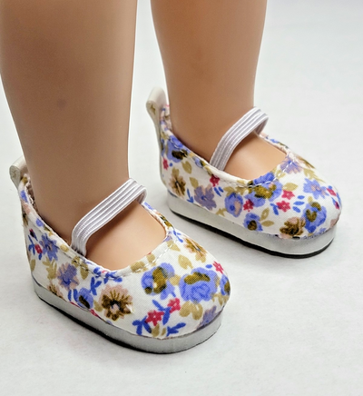 White Floral Slip On Shoes Fits 14.5" Wellie Wisher American Girl Doll Shoes0