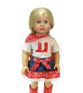 Red Cowgirl Western Jean Skirt Set Fits 18" American Girl Doll Clothing0