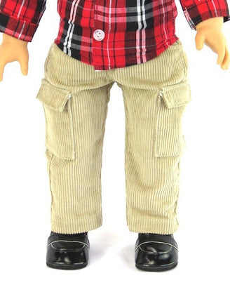 Tan Corduroy Cargo Pants Fits 18" American Boy Girl Doll Clothing1