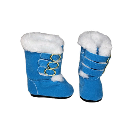 Blue Fur Trim Buckle Boots Fits 18" American Girl Doll Clothes Shoes1