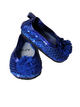 Blue Flower Sequin Flat Dress Shoes Fits 18" American Girl Doll Clothing Shoes0
