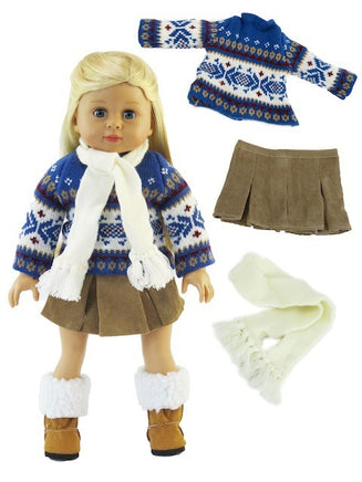 Blue Knit Sweater Skirt Set Fits 18" American Girl Doll Clothing1