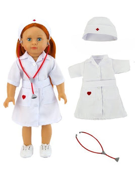 Nurse Outfit Dress Hat Stethoscope Fits 18" American Girl Doll Clothing0