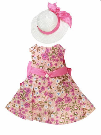 Pink Floral Dress And Hat Fits 14.5" Wellie Wisher American Girl Doll Clothing1
