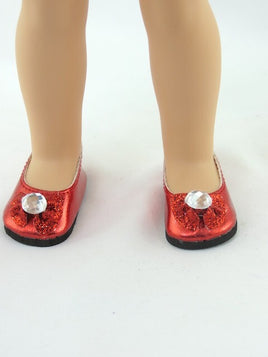 Red Rhinestone Bow Flats Fits 14.5" Wellie Wisher American Girl Doll Shoes0